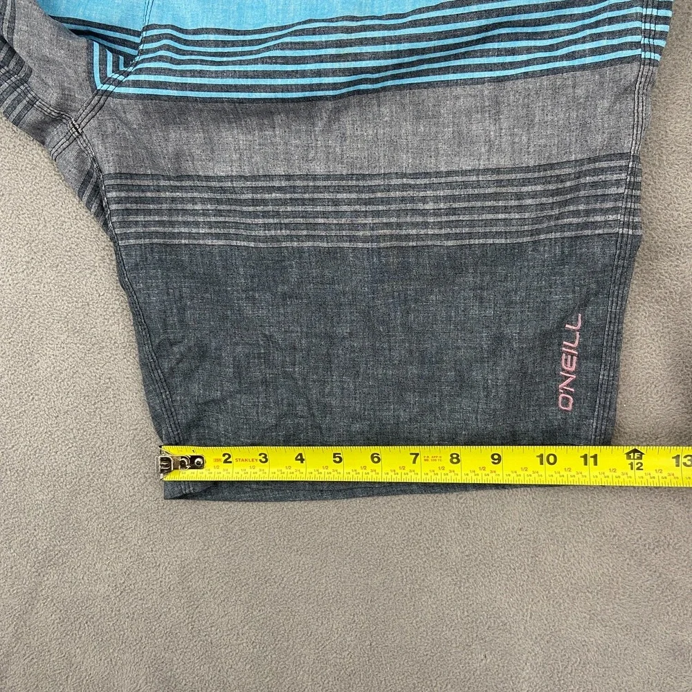 O'Neill Hyperfreak Board Shorts Men XL Blue Gray Striped Mesh Lined Swim Surfing